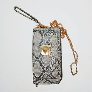 Faux Snakeskin Wristlet with Gold Tone 22" Chain
